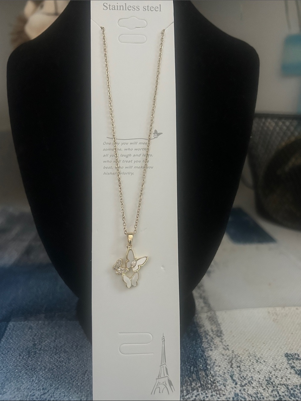 Gold Butterfly Pendant Necklace - Stainless Steel